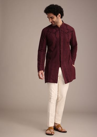 Maroon Kurta Set With Patch Work
