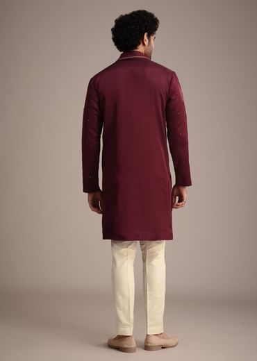Maroon Mirror Embroidered Kurta Set With Dupatta