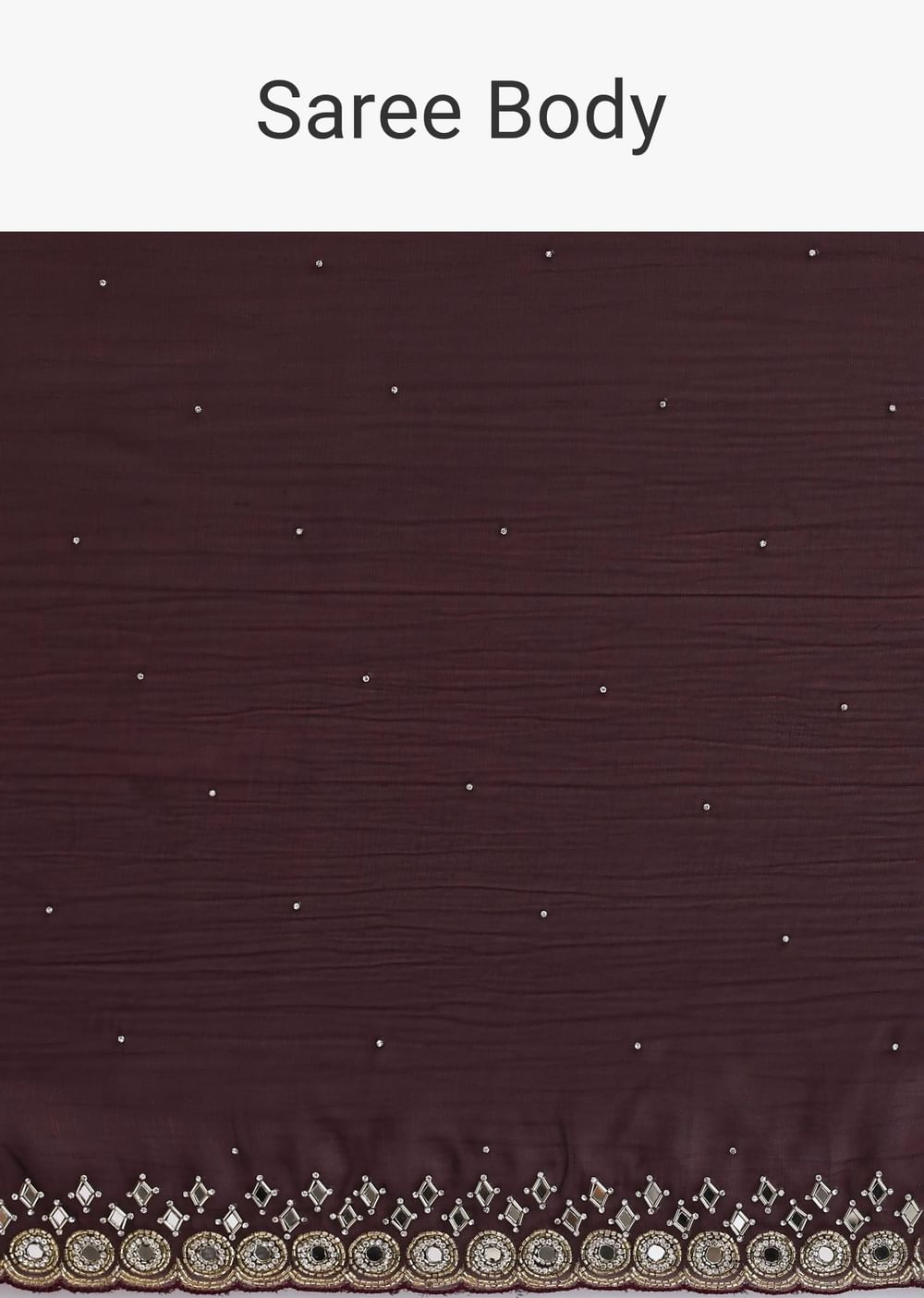 Maroon Red Satin Saree With Mirror Embroidery And Unstitched Blouse