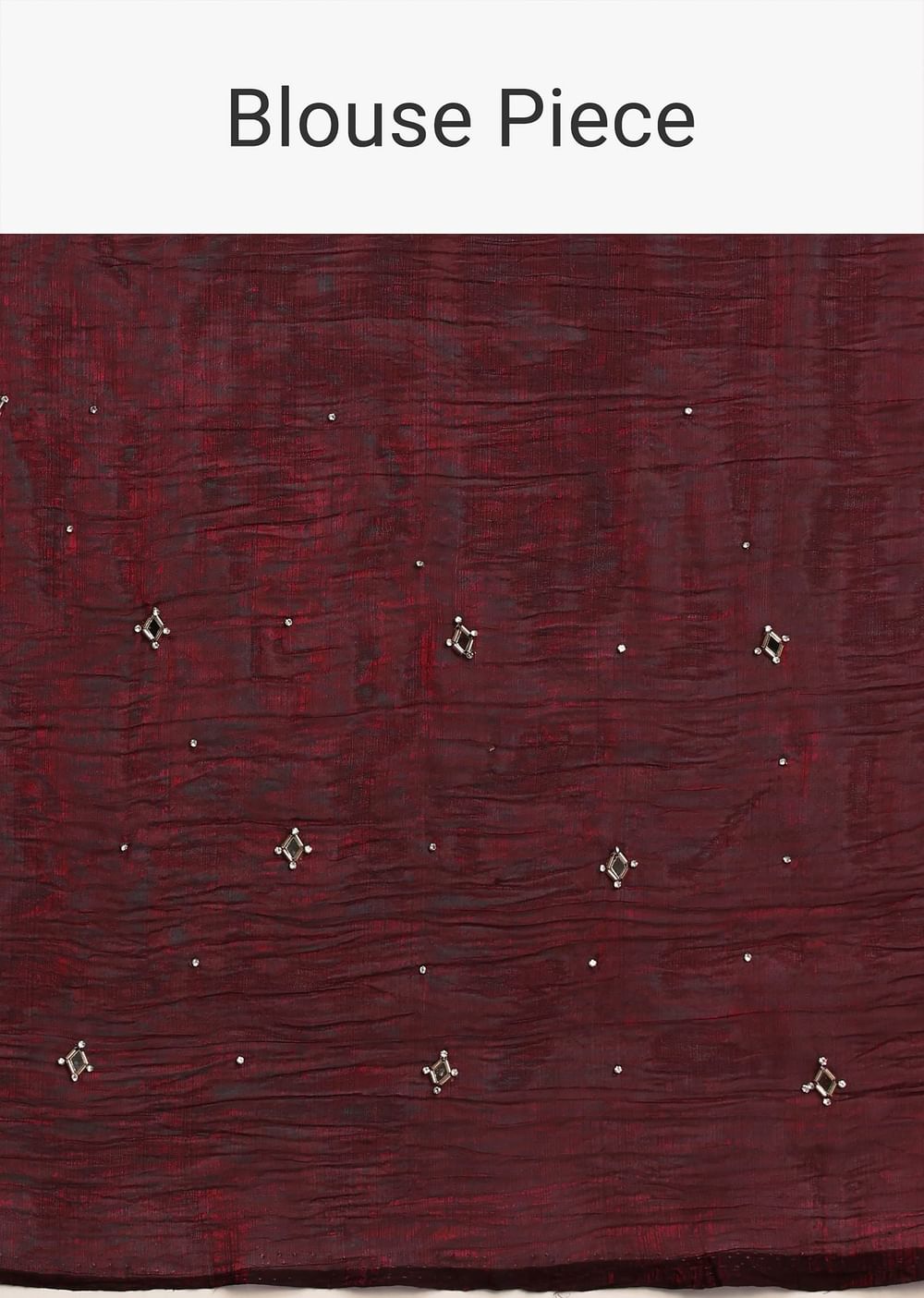 Maroon Red Satin Saree With Mirror Embroidery And Unstitched Blouse