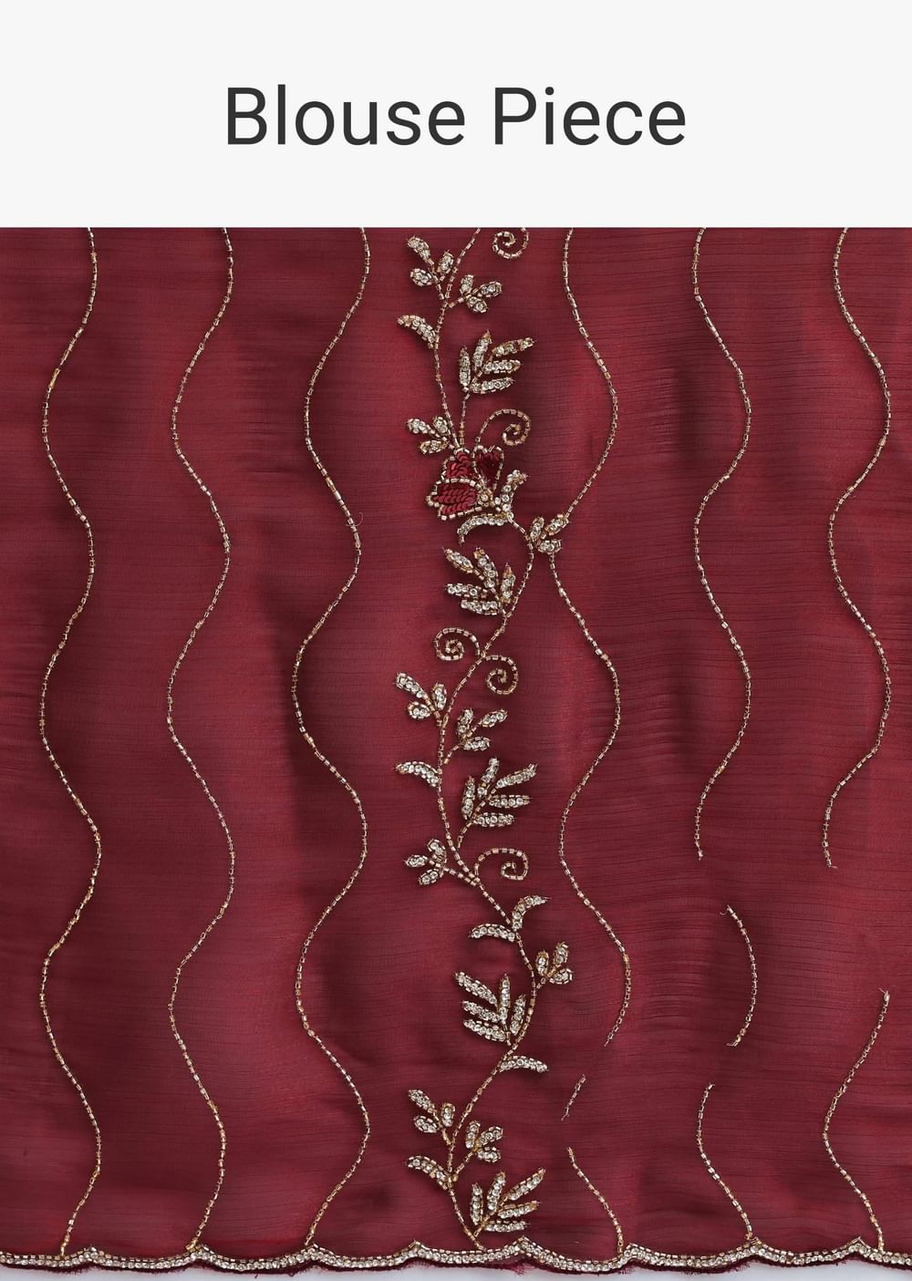 Maroon Red Tissue Saree With Cut Dana Embroidery And Unstitched Blouse