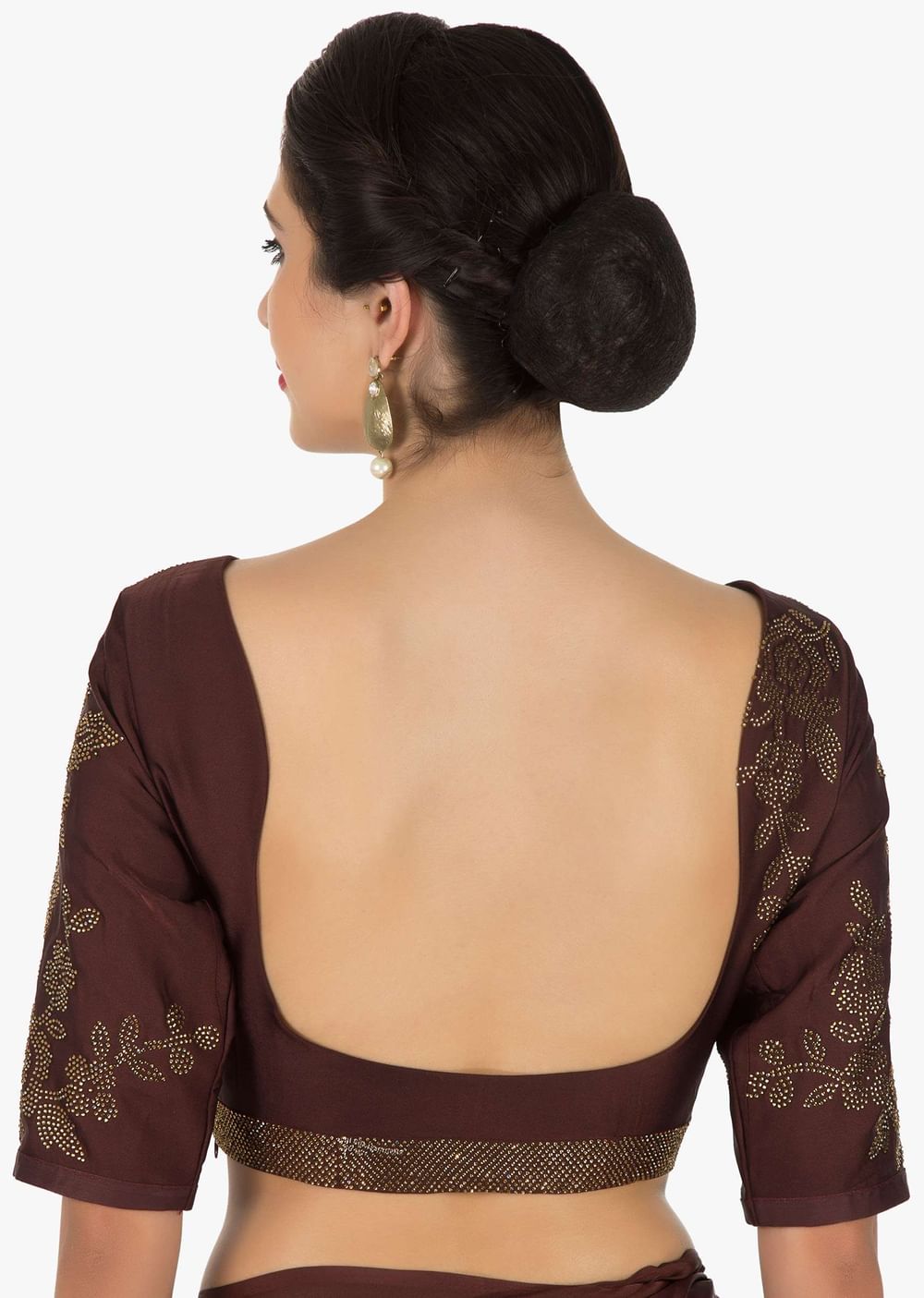 Maroon saree embellished in kundan embroidery only at Kalki