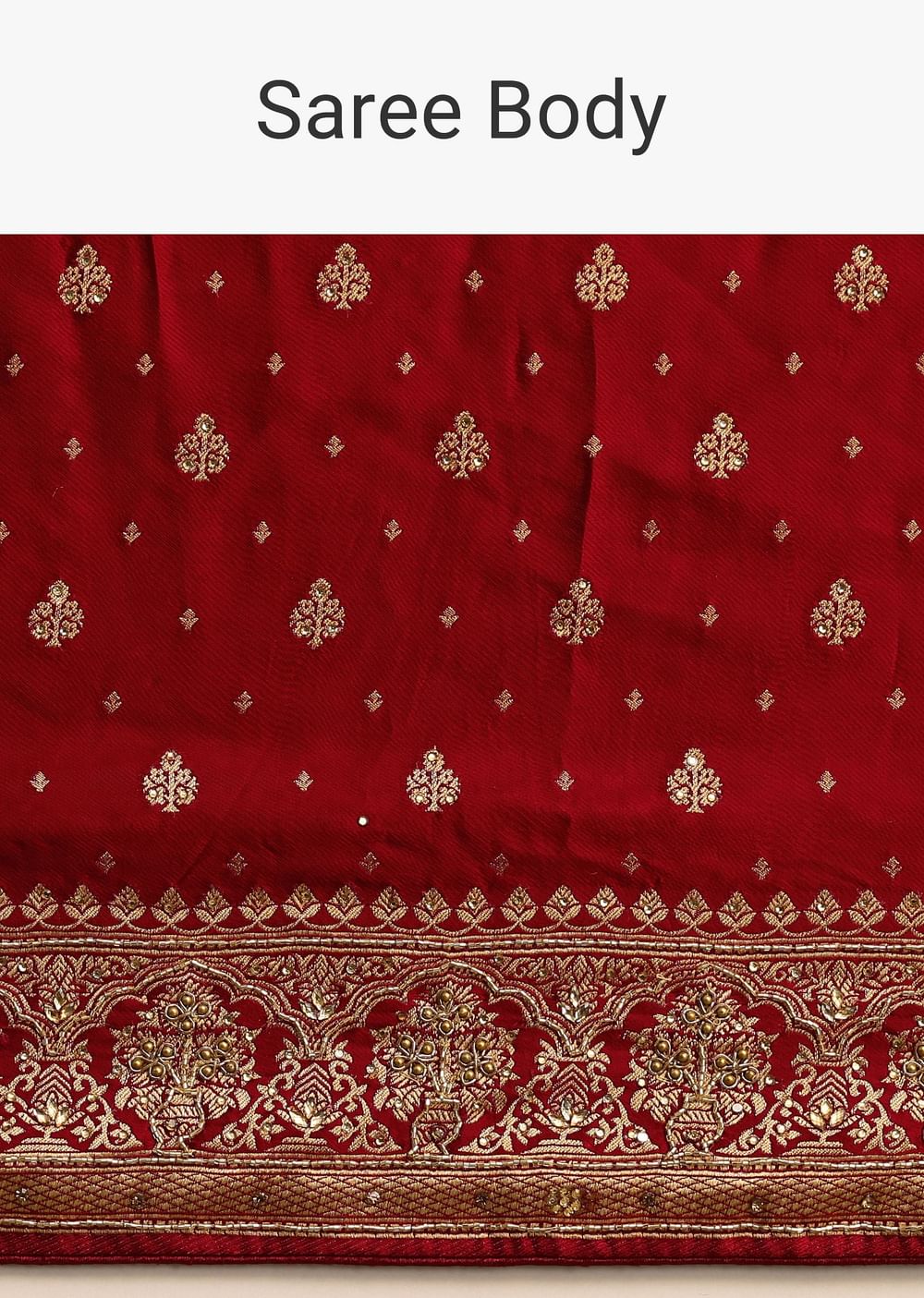 Maroon Satin Zardosi And Cutdana Embroidered Saree