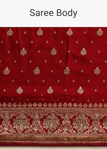 Maroon Satin Zardosi And Cutdana Embroidered Saree