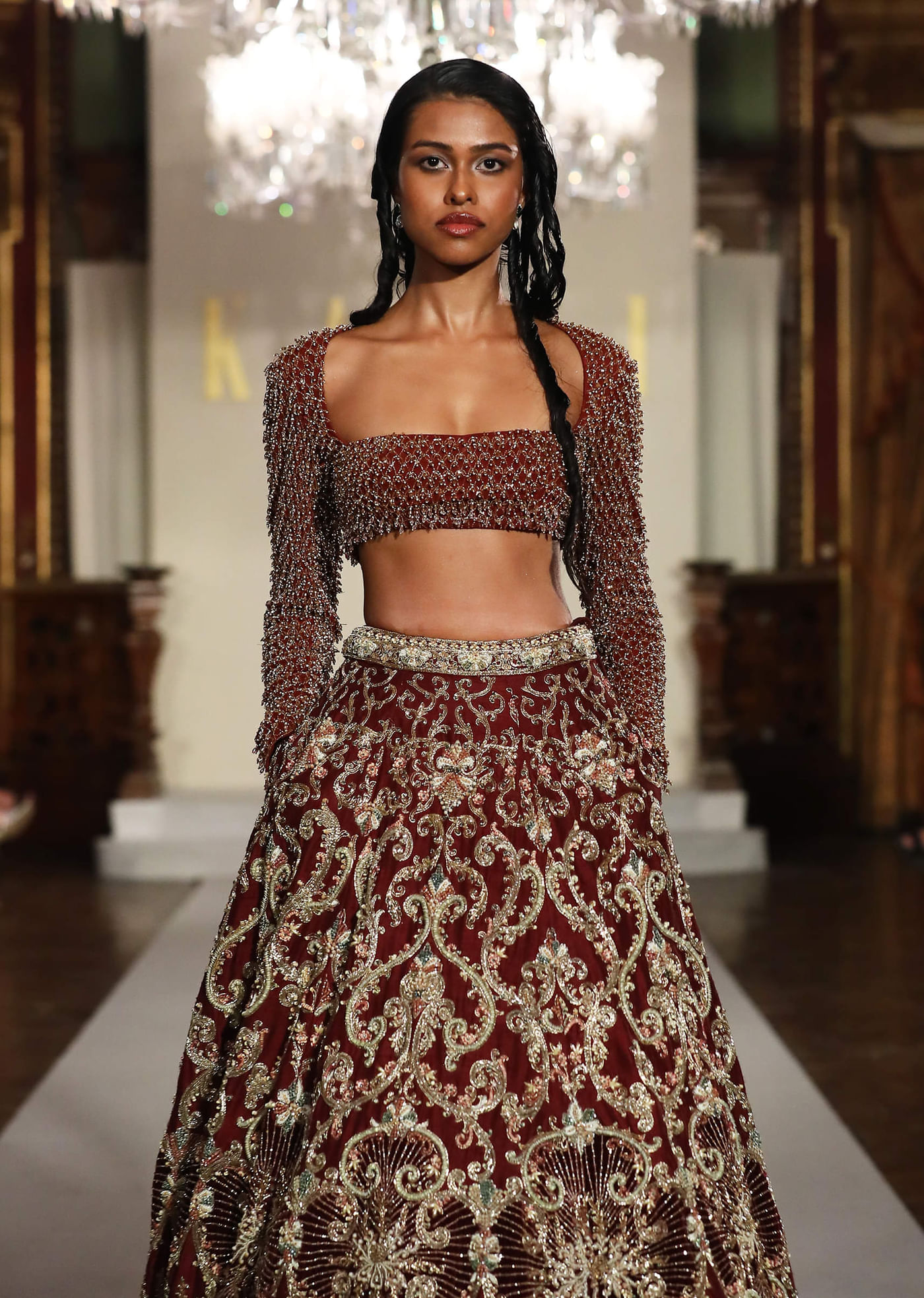 Maroon Silk Bridal Lehenga With Zardosi And Sequins Embroidery