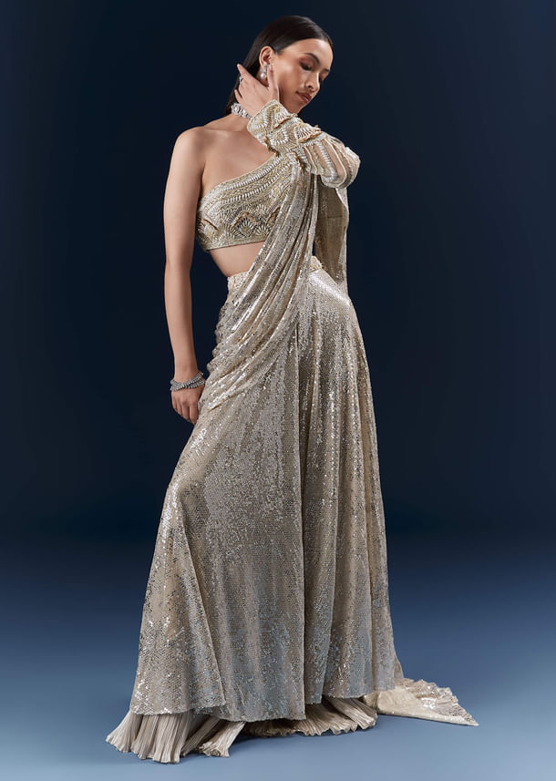 Mauve Imported Sequins Crop Top And Palazzo Pants With Attached Dupatta Mauve Imported Sequins Crop Top And Palazzo Pants With Attached Dupatta