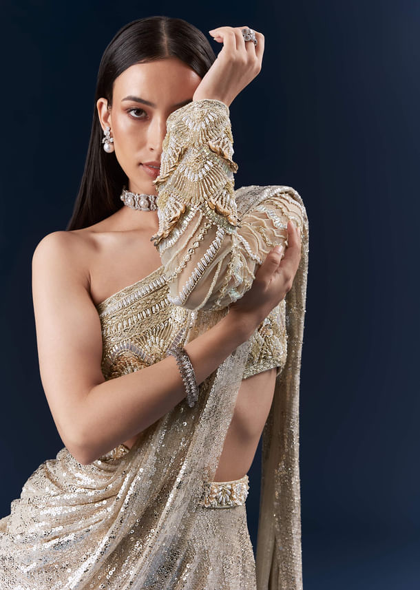 Mauve Imported Sequins Crop Top And Palazzo Pants With Attached Dupatta Mauve Imported Sequins Crop Top And Palazzo Pants With Attached Dupatta