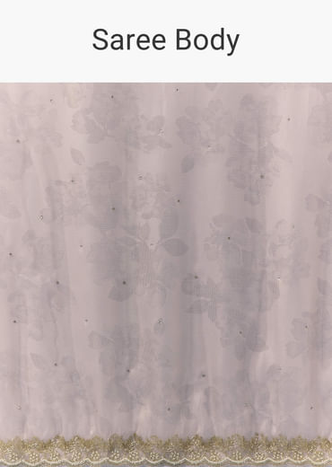 Mauve Jacqaurd Floral Print Tissue Silk Saree with Unstitched Blouse