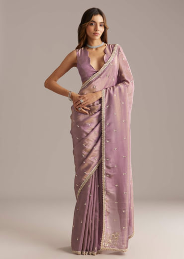 Mauve Tissue Saree With Cutdana And Bead Embroidery