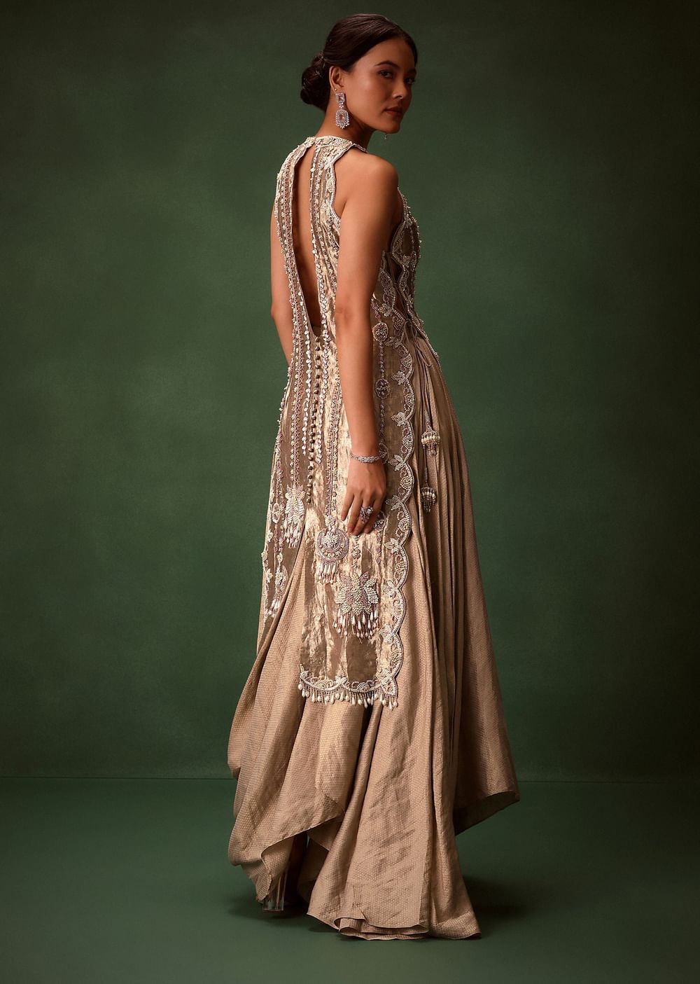 Mauve Dhoti Drape Skirt Brocade Embroidered Kurta With Side Tie Ups