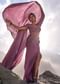 Mauve Embroidered Pre Pleated Drape Gown With Trail On Shoulder