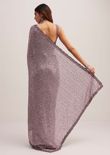 Mauve Half AndHalf Sequins Embroidered Saree