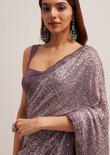 Mauve Half AndHalf Sequins Embroidered Saree