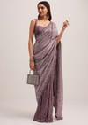Mauve Half AndHalf Sequins Embroidered Saree