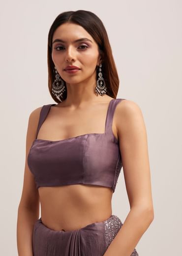 Mauve Half AndHalf Sequins Embroidered Saree