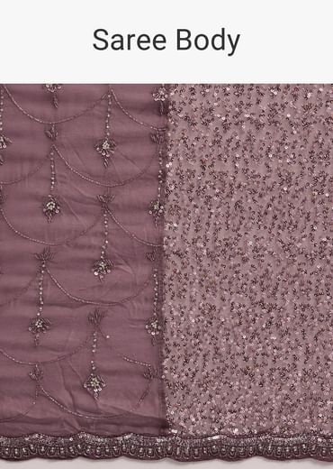 Mauve Half AndHalf Sequins Embroidered Saree