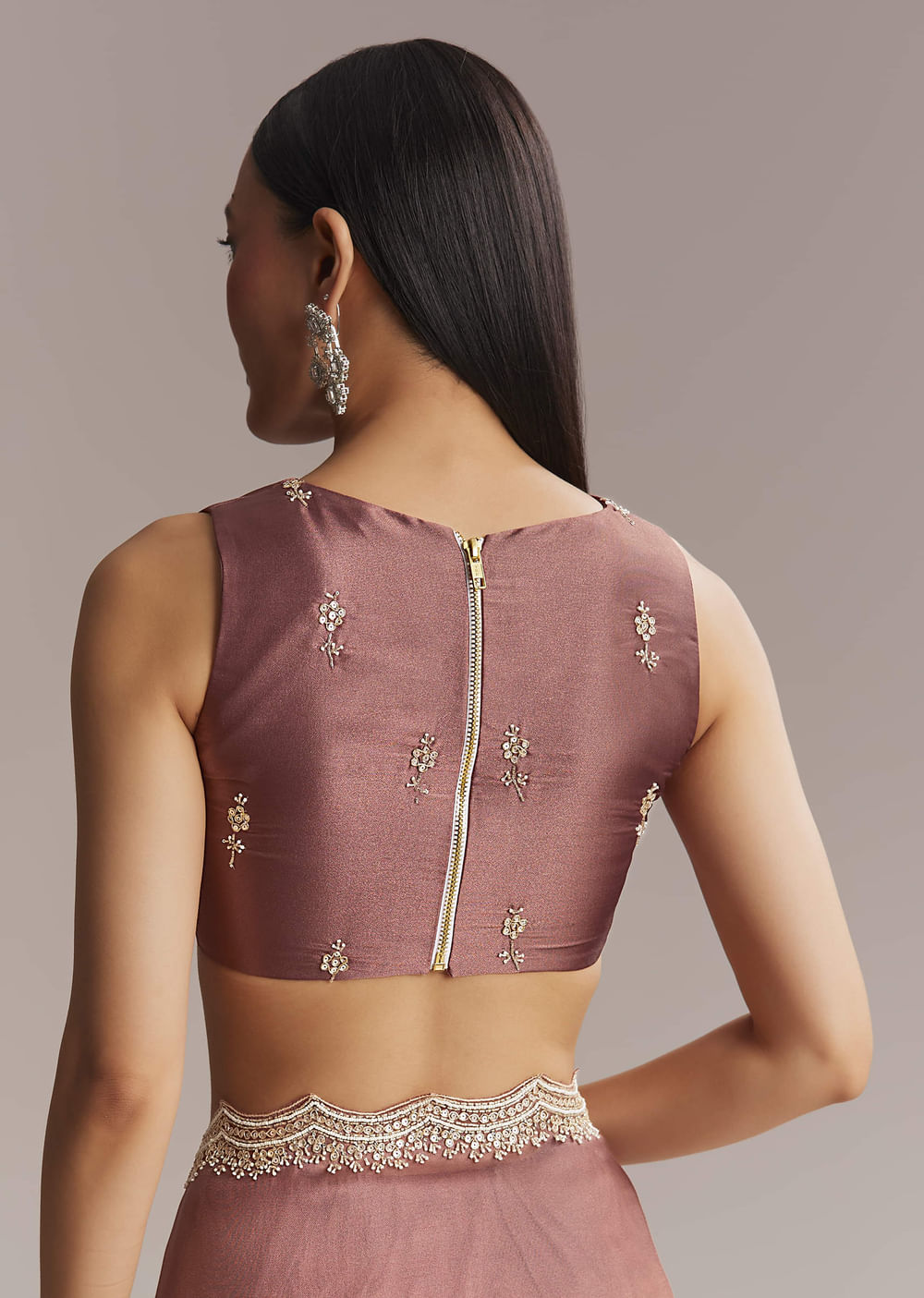 Mauve Silk Saree With Bead And Cutdana Embroidery