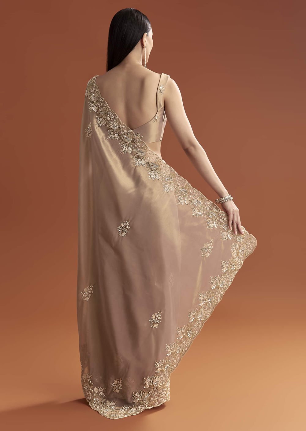 Mauve Tissue Saree With Scallop Border And Stone Embroidery