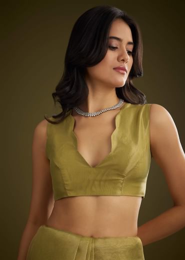Mehandi Green Tissue Saree With Sequin Floral Embroidery