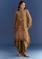 Mehendi Green Crepe Asymmetrical Printed Kurta With Striped Printed Dhoti