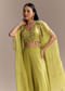Mehendi Green Crepe Crop Top And Palazzo Set With Embroidered Cape