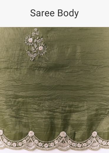 Mehendi Green Crush Tissue Embellished Saree with Blouse Fabric