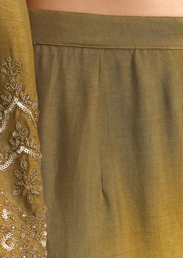 Mehendi Green Silk Sequin Kurta Palazzo Suit