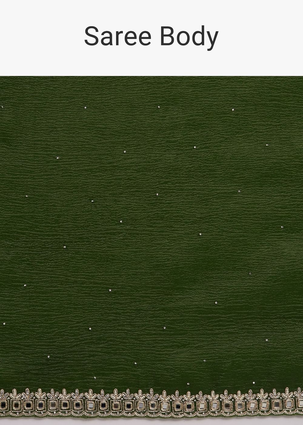 Mehendi Green Crushed Tissue Saree With Embellished Border
