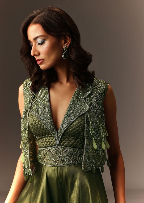 Mehendi Green Embroidered Jumpsuit