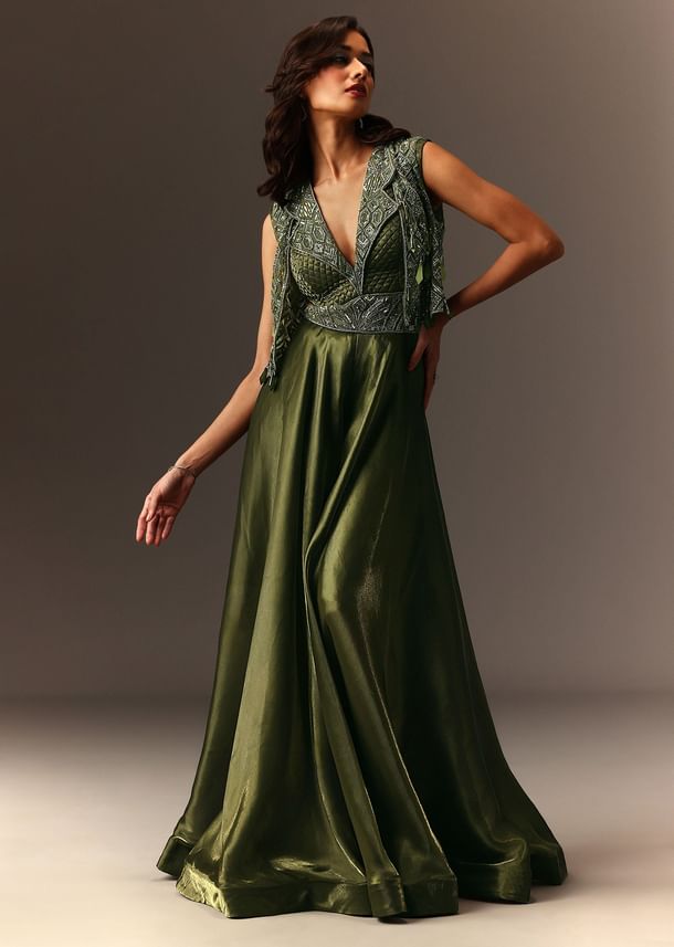Mehendi Green Embroidered Jumpsuit