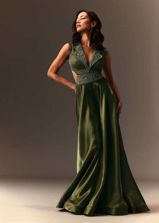 Mehendi Green Embroidered Jumpsuit