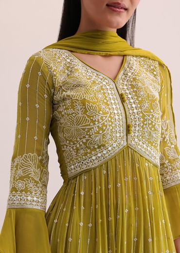 Mehendi Green Embroidered Palazzo Set