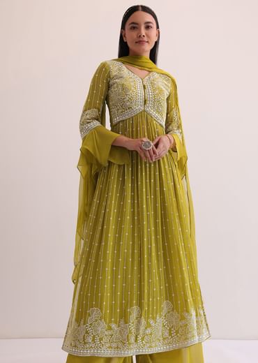 Mehendi Green Embroidered Palazzo Set