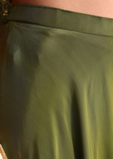 Mehendi Green Satin Palazzo Suit With Embroidered Cape