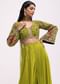 Mehendi Green Silk Crop Top And Palazzo With Zari Work
