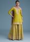 Mehendi Green Silk Palazzo Set With Contrasting Peach Dupatta