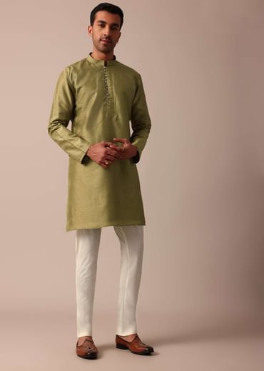 Mehendi Green Silk Sherwani With Intricate Embroidery