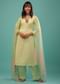 Lime Green Linen Satin Straight Cut Palazzo Suit With Floral Embroidery On The Sleeves