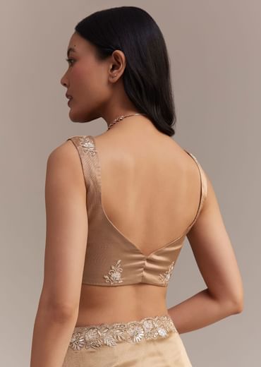 Metallic Gold Organza Tissue Saree With Cutdana And Bead Embroidery