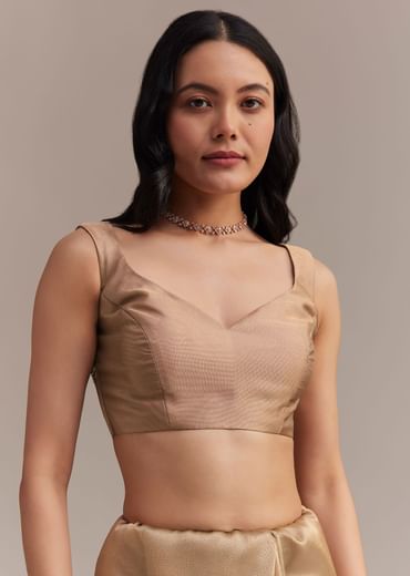 Metallic Gold Organza Tissue Saree With Cutdana And Bead Embroidery