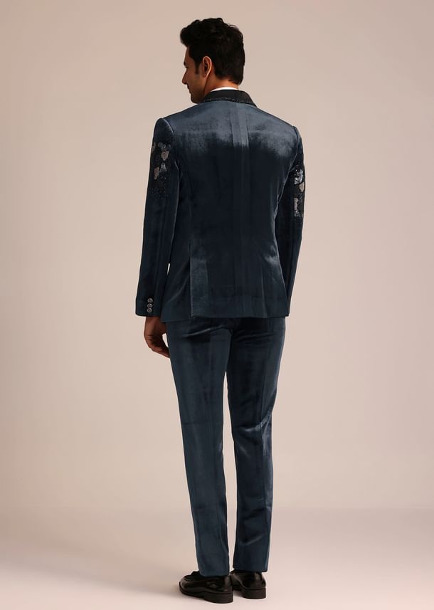 Metallic Grey Velvet Suit With Zardosi Detailing
