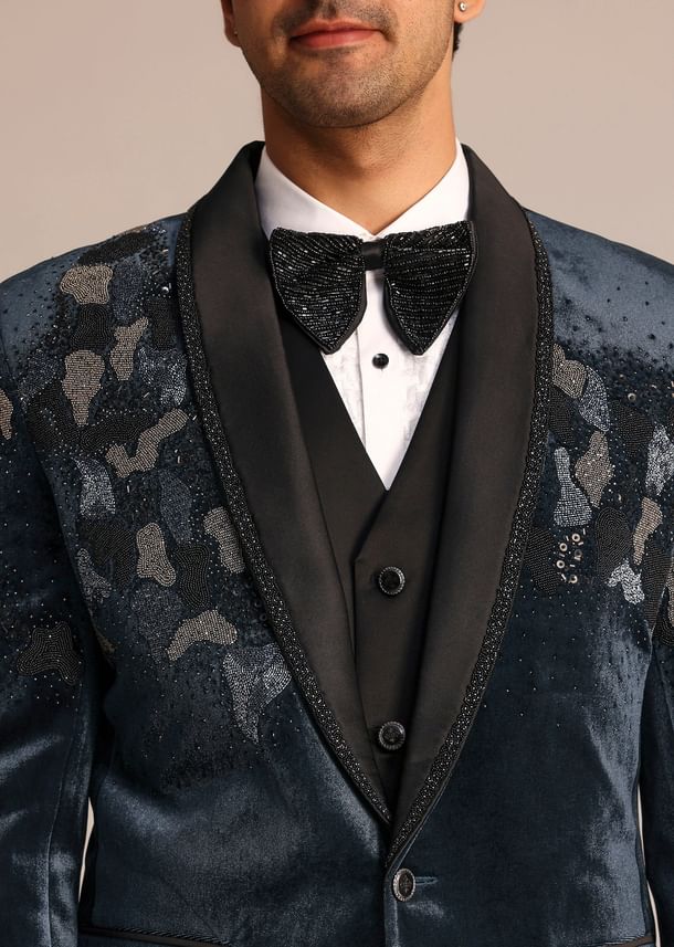 Metallic Grey Velvet Suit With Zardosi Detailing