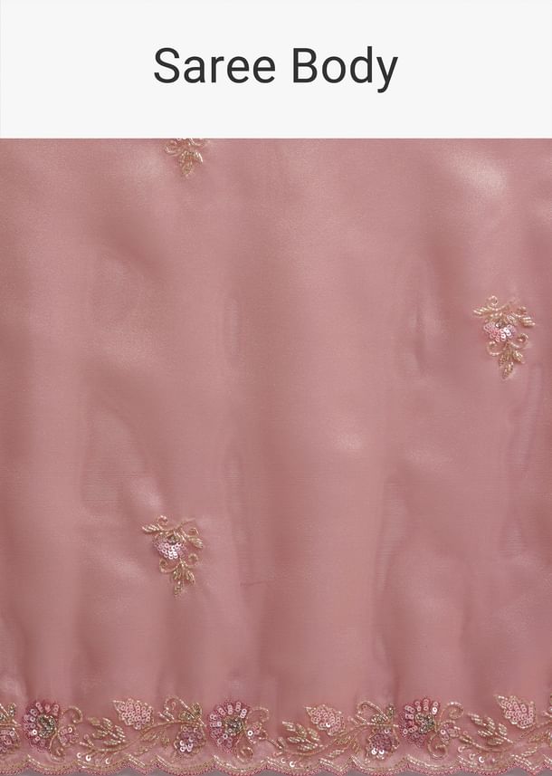 Metallic Pink Organza Tissue Saree With Cutdana And Bead Embroidery