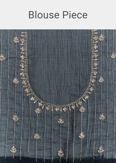 Midnight Blue Crushed Tissue Saree With Scallop Embroidered Border