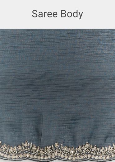 Midnight Blue Crushed Tissue Saree With Scallop Embroidered Border