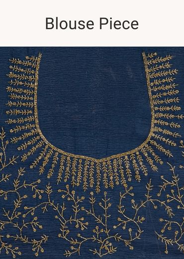 Midnight Blue Crushed Tissue Saree With Stones Cutdana Embroidered Scallop Border