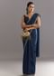 Midnight Blue Crushed Tissue Saree With Stones Cutdana Embroidered Scallop Border
