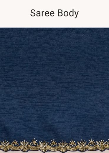 Midnight Blue Crushed Tissue Saree With Stones Cutdana Embroidered Scallop Border