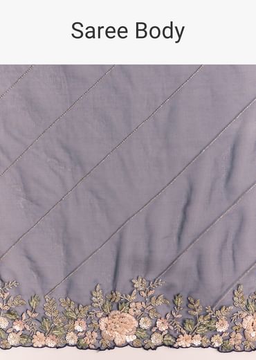 Midnight Blue Half And Half Saree With Floral Sequin Embroidery