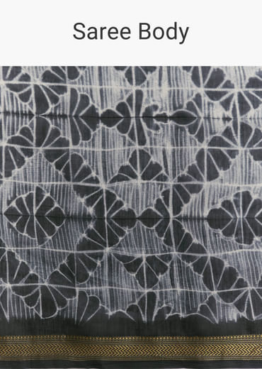 Midnight Blue Linen Printed Saree With Hand Dyed Shibori Print